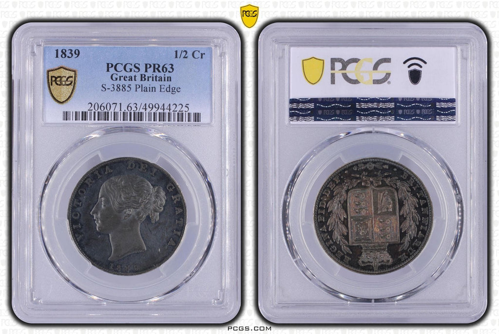 #アンティークコインギャラリア 1839年 イギリス ヴィクトリア ハーフクラウン銀貨 プレーンエッジ Sp#3885 PR63