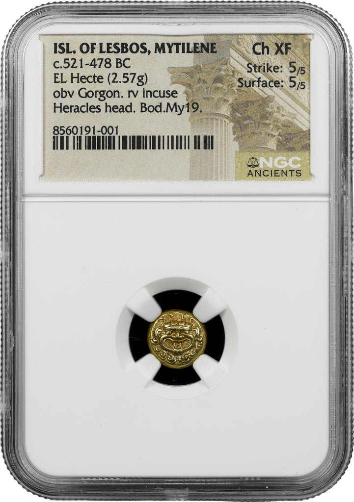 紀元前521-478年ごろ 古代ギリシア レスボス島 ミティリニ ヘクテ エレクトラム貨 NGC Ch XF 5/5 - 5/5