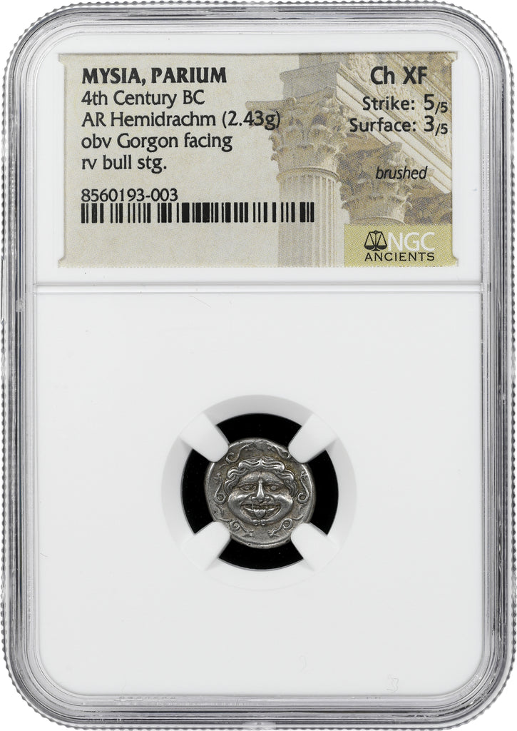 紀元前4世紀 古代ギリシア ミュシア パリオン ヘミドラクマ銀貨 NGC Ch XF 5/5 - 3/5