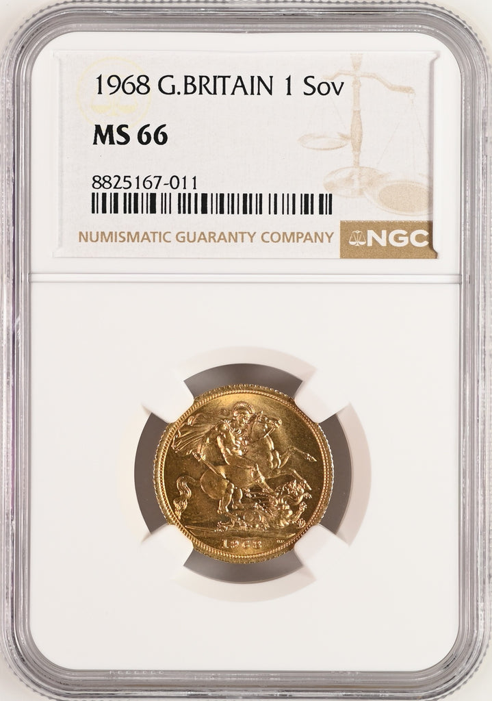 1968年 イギリス エリザベス2世 1stポートレート ギリックソヴリン金貨 NGC MS66