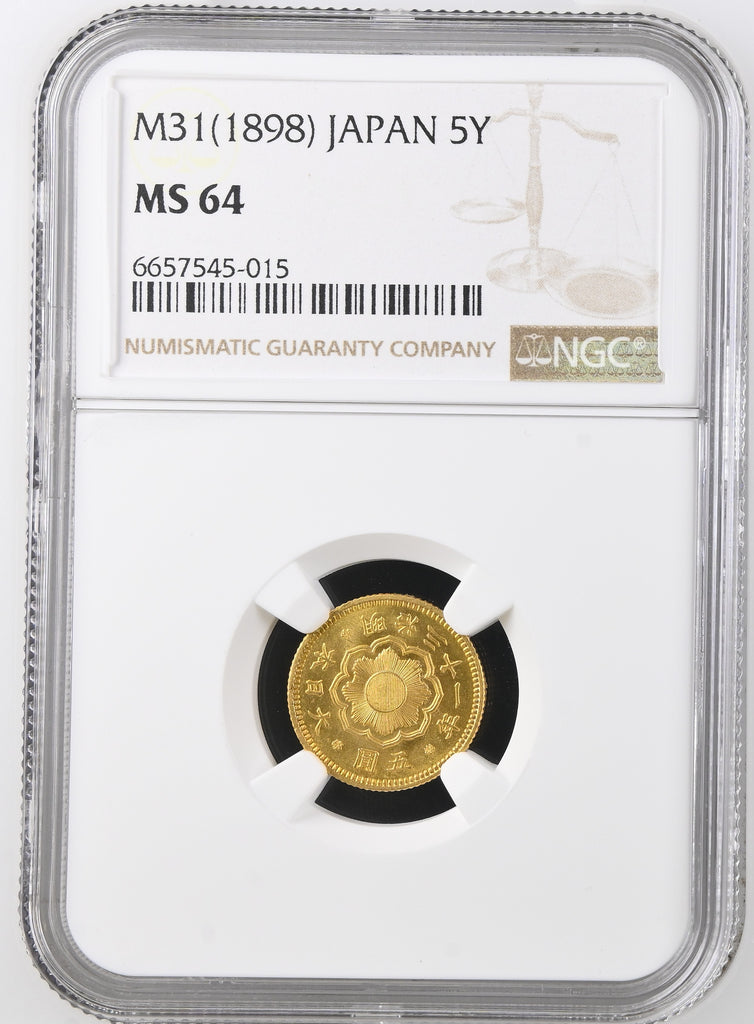 明治31年(1898) 日本  新5円金貨 NGC MS64
