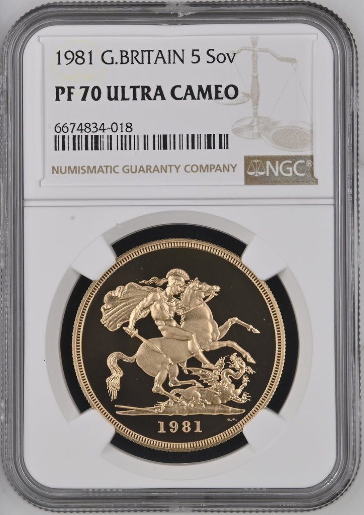 1981年 イギリス エリザベス女王 2ndポートレート 5ポンド金貨 NGC PF70UCAM