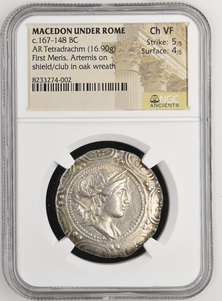 紀元前167-148年頃 ローマ統治下マケドニア テトラドラクマ銀貨 NGC Ch VF 5/5 4/5
