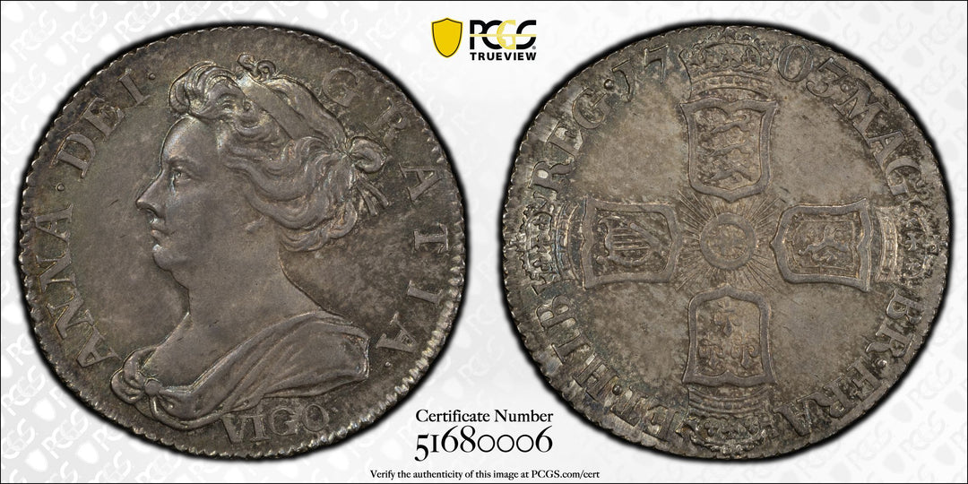 1703年 イギリス アン女王 VIGO 6ペンス銀貨 PCGS MS64 | 港区虎ノ門の