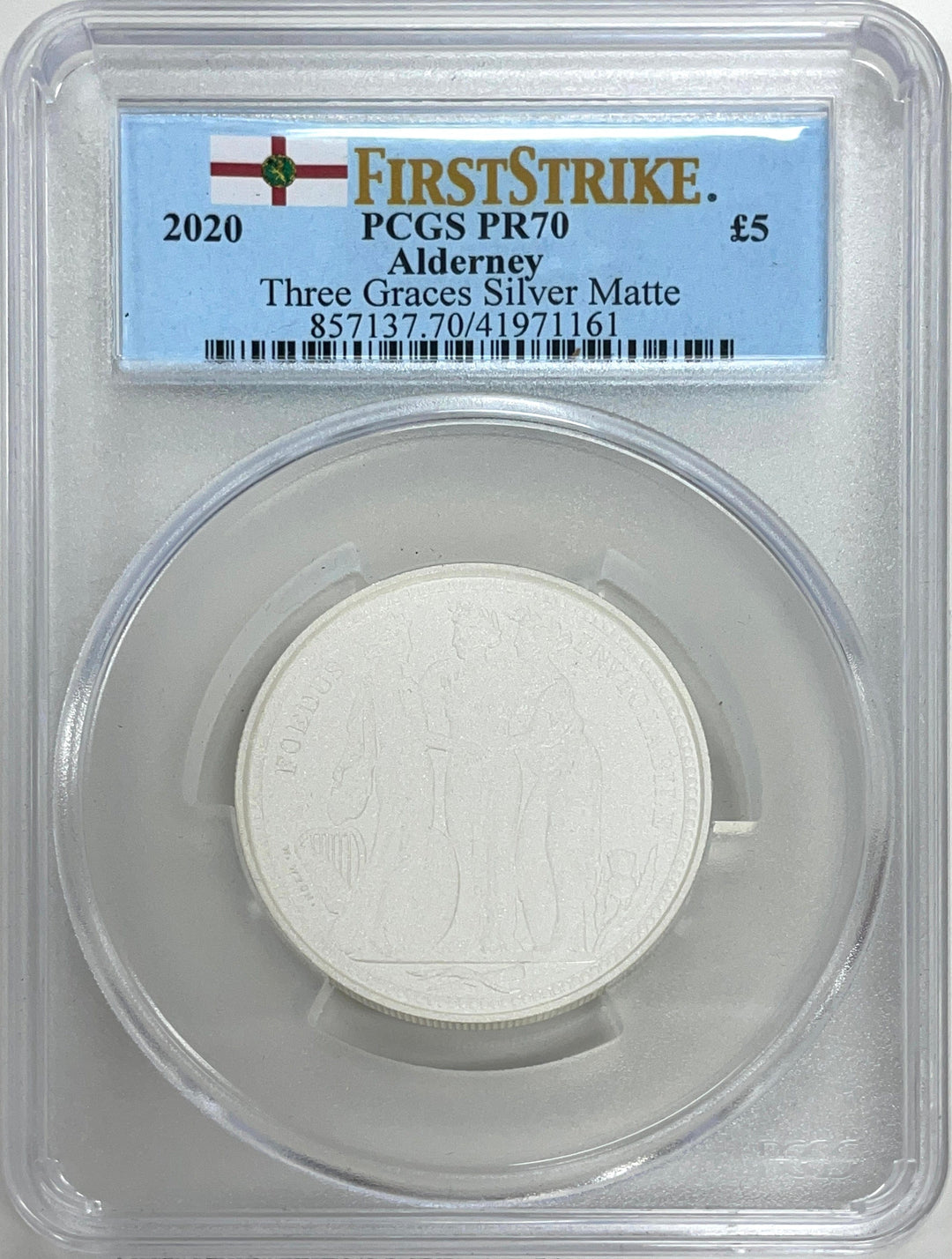 #アンティークコインギャラリア 2020年 オルダニー スリーグレイセス 5ポンド銀貨 MATTE PCGS PR70 COA付