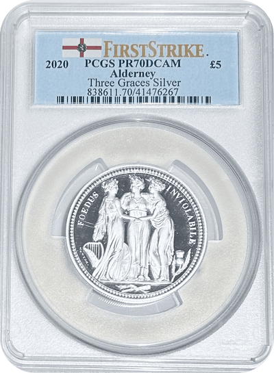 2020年 オルダニー スリー・グレイセス 5£プルーフ銀貨 PR70DCAM | 港
