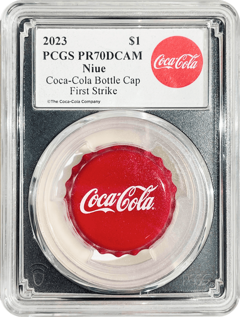 #アンティークコインギャラリア 【Top Pop】2023年 ニウエ コカ・コーラ ボトルキャップ型 1ドル銀貨 First Strike PCGS PR70 Deep Cameo