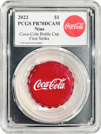 #アンティークコインギャラリア 【Top Pop】2023年 ニウエ コカ・コーラ ボトルキャップ型 1ドル銀貨 First Strike PCGS PR70 Deep Cameo