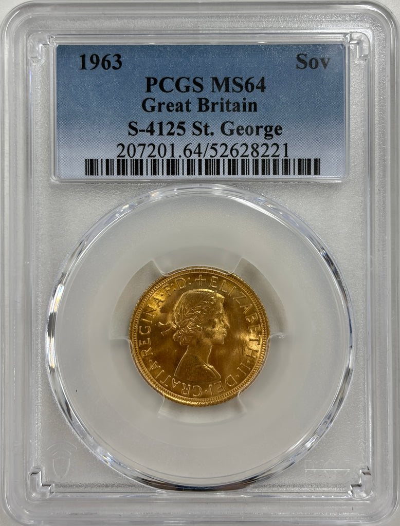 1963年 イギリス エリザベス2世 1stポートレート ギリックソヴリン金貨 PCGS MS64