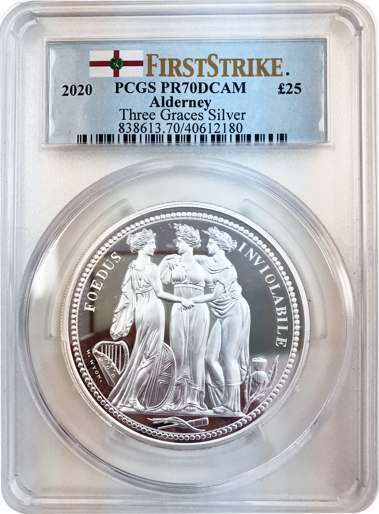 2020年 オルダニー スリーグレイセス 5オンス 25ポンド銀貨 PCGS PR70DCAM
