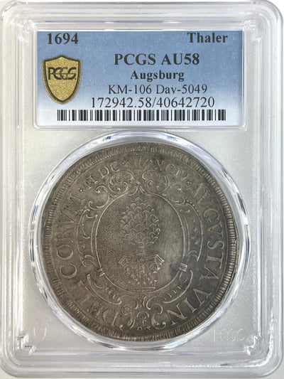 #アンティークコインギャラリア 1694年 ドイツ アウグスブルク 1ターラー銀貨 AU58