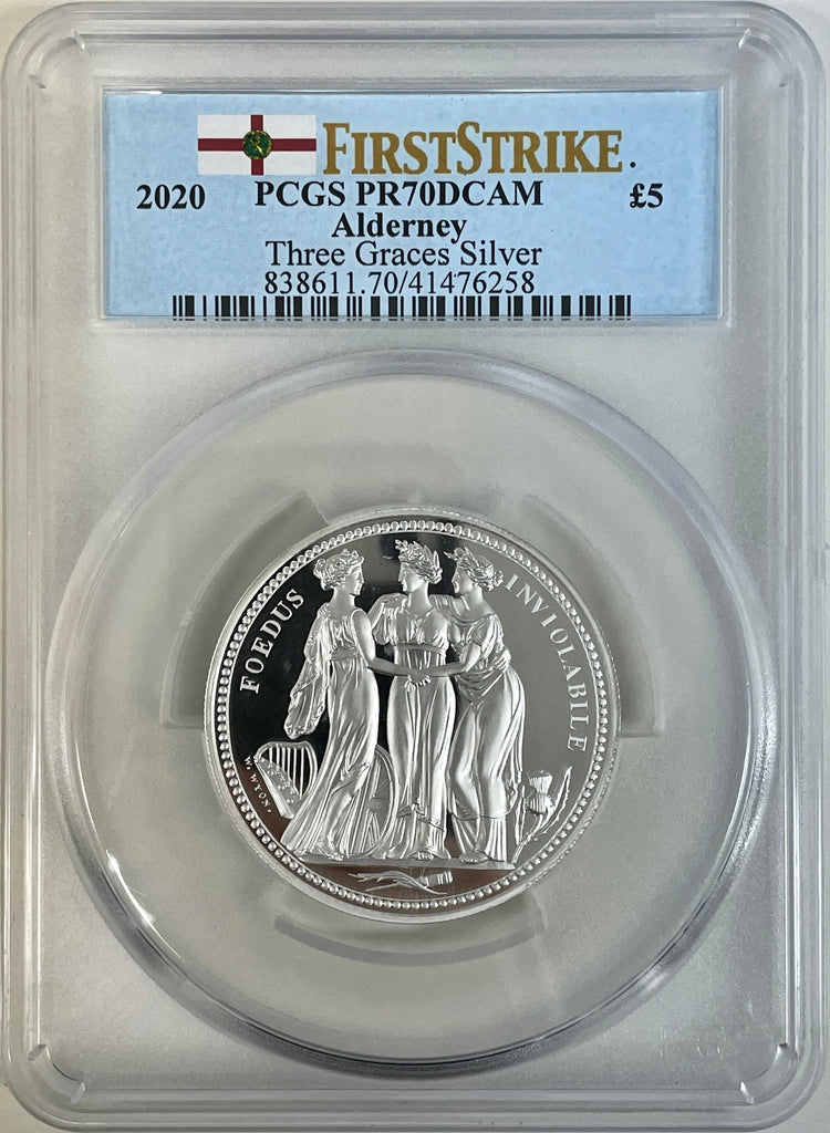 #アンティークコインギャラリア 【Top Pop】2020年 オルダニー スリーグレイセス 2oz 銀貨 PCGS PR70DCAM