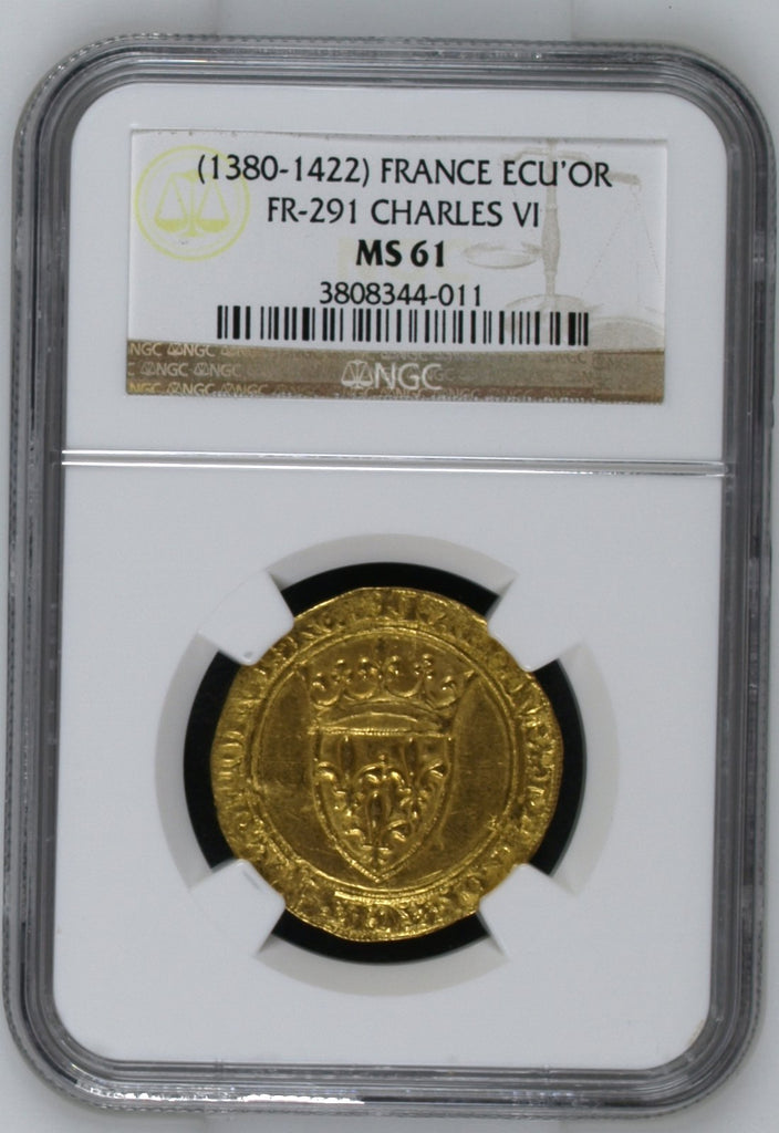 1380-1422年 フランス シャルル6世 エキュドール金貨 NGC MS61