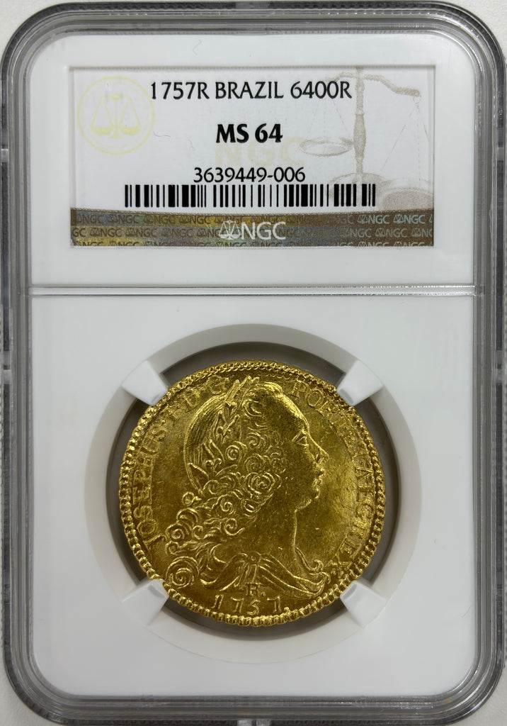 1757年R ブラジル ジョゼ1世 6400レイス金貨 NGC MS64