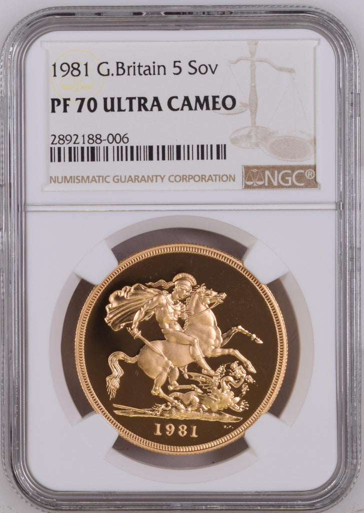 1981年 イギリス エリザベス2世 2ndポートレート 5ポンド金貨 NGC PF70UCAM