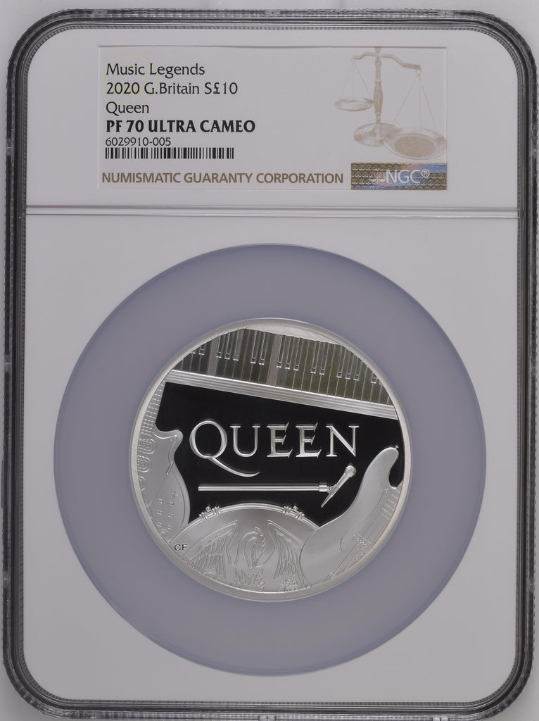 アンティークコインギャラリア 2020年 イギリス ミュージックレジェンド クイーン 5oz 10ポンド銀貨 NGC PF70 Ultra Cameo 箱付き