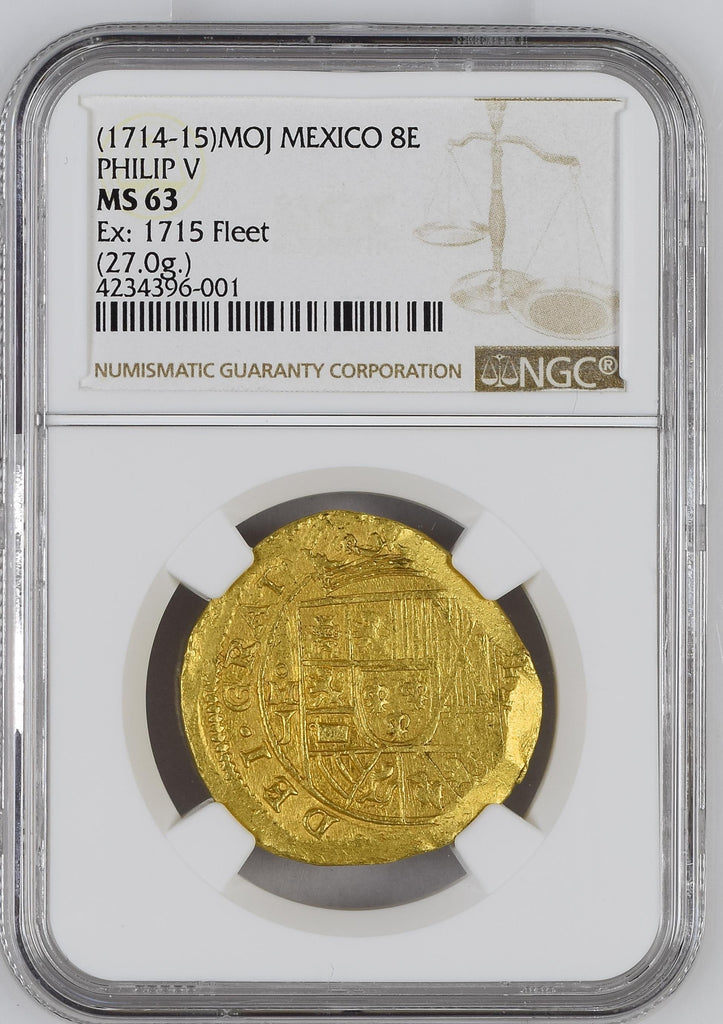 1714-15年 メキシコ フェリペ5世 8エスクード金貨 Ex: 1715 Fleet NGC MS63