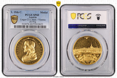#アンティークコインギャラリア 19世紀 オーストリア サルバトール・ムンディ 6ダカット 金メダル PCGS SP60
