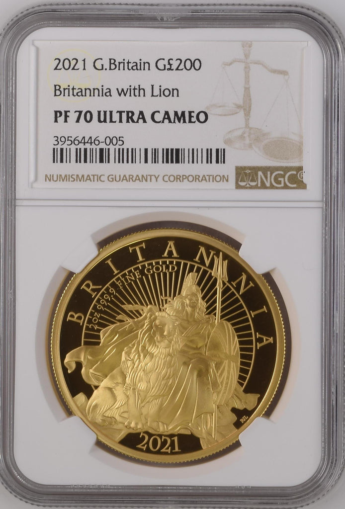 2021年 イギリス エリザベス2世 ブリタニア（ライオンVer） 2オンス 200ポンド金貨 PF70UCAM