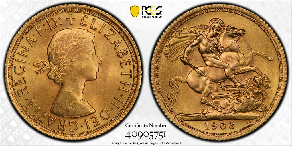 1966年 イギリス エリザベス2世 1st ポートレート ソヴリン金貨  PCGS MS65