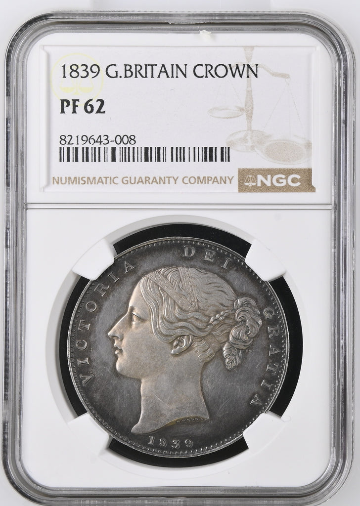 1839年 イギリス ヴィクトリア クラウン銀貨 NGC PF62