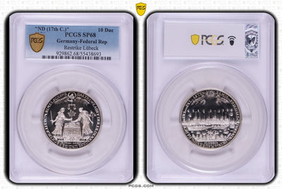 #アンティークコインギャラリア ND1601-1700年（1976年） ドイツ リューベック 10ダカット銀貨 リストライク PCGS SP68