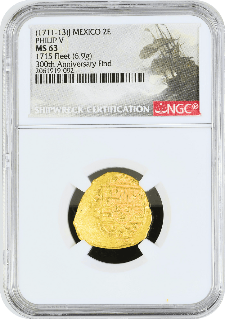 #アンティークコインギャラリア 1711-13年 メキシコ フィリップ5世 2エスクード金貨 NGC MS63