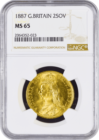 #アンティークコインギャラリア 1887年 イギリス ヴィクトリア ジュビリーヘッド 2ポンド金貨 PCGS MS65