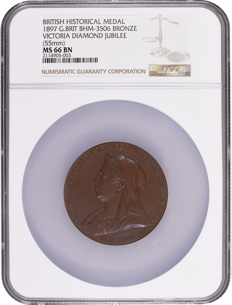 【Top Pop】1897年 イギリス ヴィクトリア ダイヤモンドジュビリー 銅メダル 55mm  NGC MS66BN