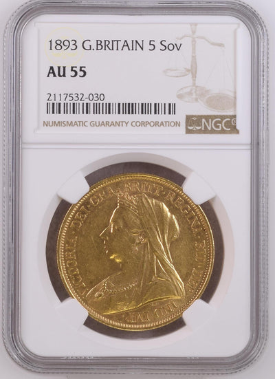 アンティークコインギャラリア 1893年 イギリス 5ソブリン金貨 AU55