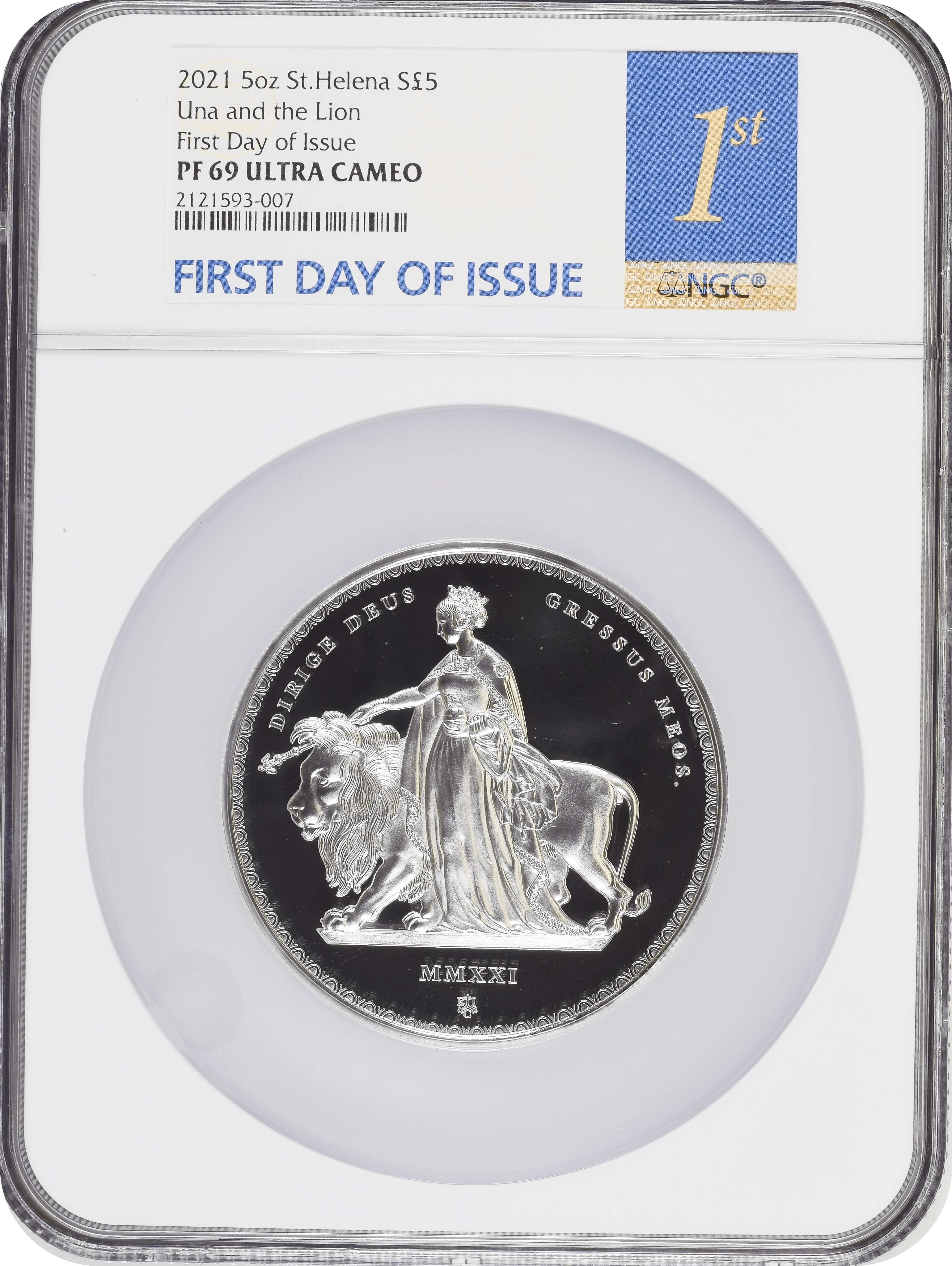 2021年「ウナとライオン」純銀1オンスバー 2021年 5oz セントヘレナ ウナとライオン First Day of Issue 5