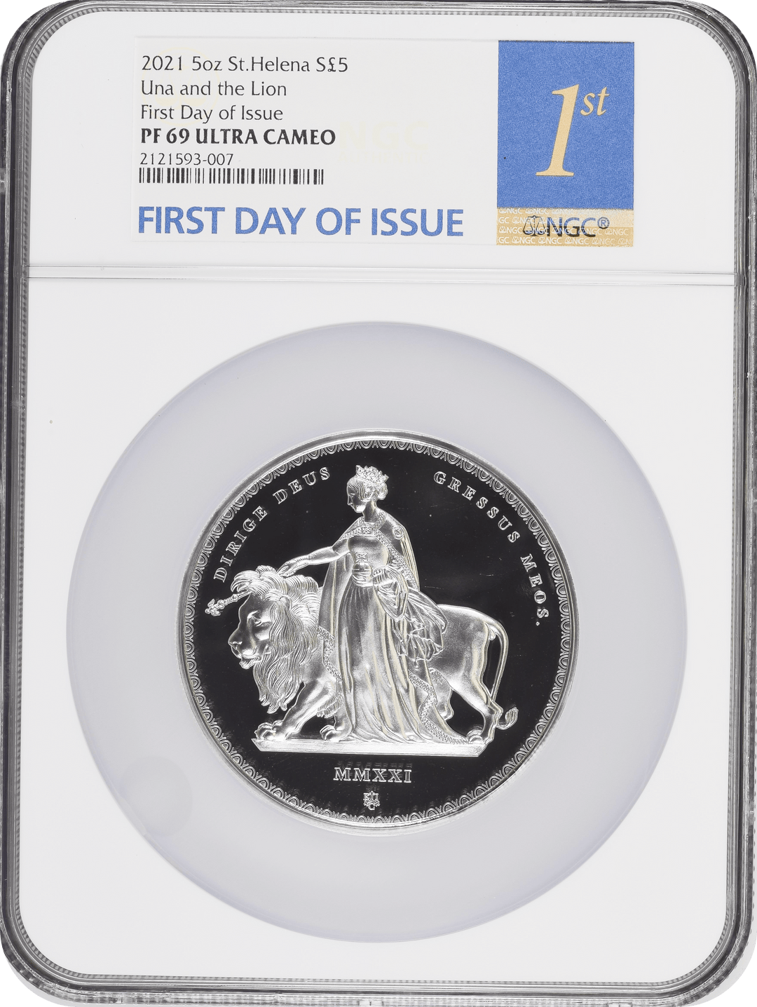 2021 セントヘレナ 1ポンド 銀貨 ウナとライオン NGC PF70UC④ 2021年 5oz セントヘレナ ウナとライオン First Day of Issue 5