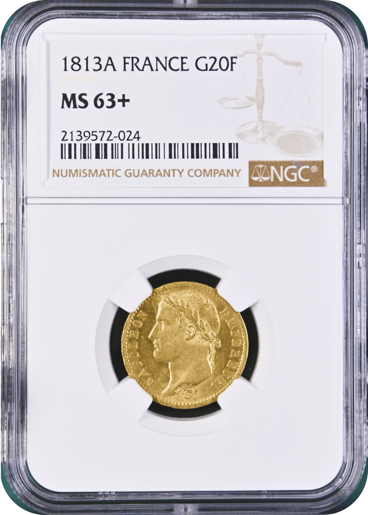#アンティークコインギャラリア 1813年 フランス ナポレオン1世 20フラン金貨 NGC MS63+