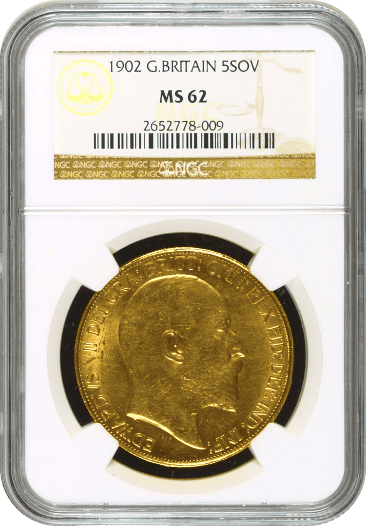 #アンティークコインギャラリア 1902年 イギリス エドワード7世 5ポンド金貨 NGC MS62