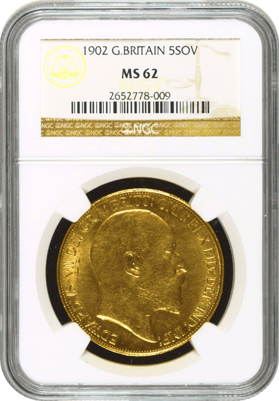 #アンティークコインギャラリア 1902年 イギリス エドワード7世 5ポンド金貨 NGC MS62