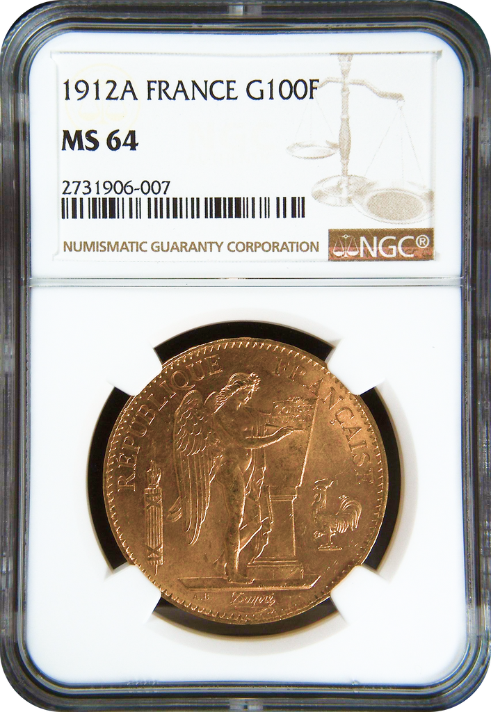 1912年A フランス エンジェル 100フラン金貨 NGC MS64