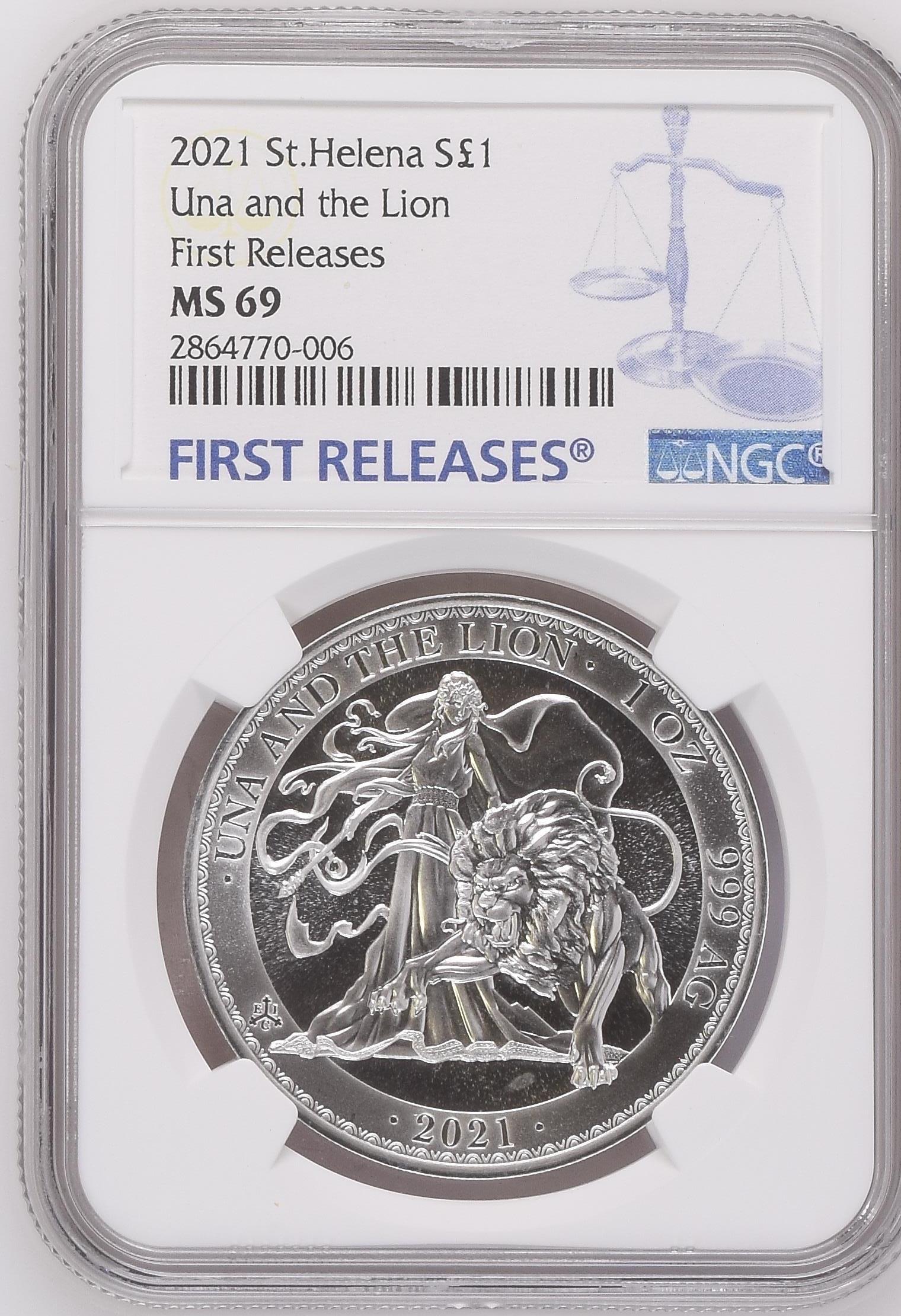 2021年 セントヘレナ エリザベス2世 ウナとライオン 1ポンド銀貨 First