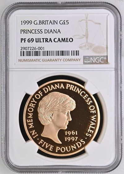 アンティークコインギャラリア 1999 イギリス ダイアナ追悼5ポンドプルーフ金貨 PF69