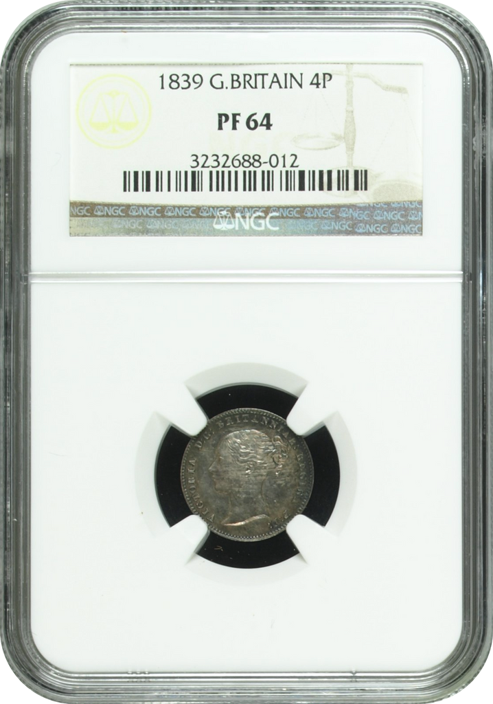 1839年 イギリス ヴィクトリア 4ペンス銀貨 プルーフ NGC PF64