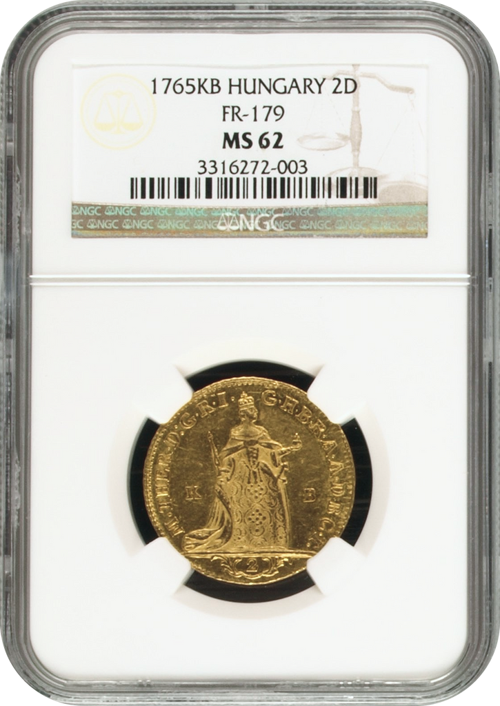 1765年KB ハンガリー マリア・テレジア 2ダカット金貨 NGC MS62