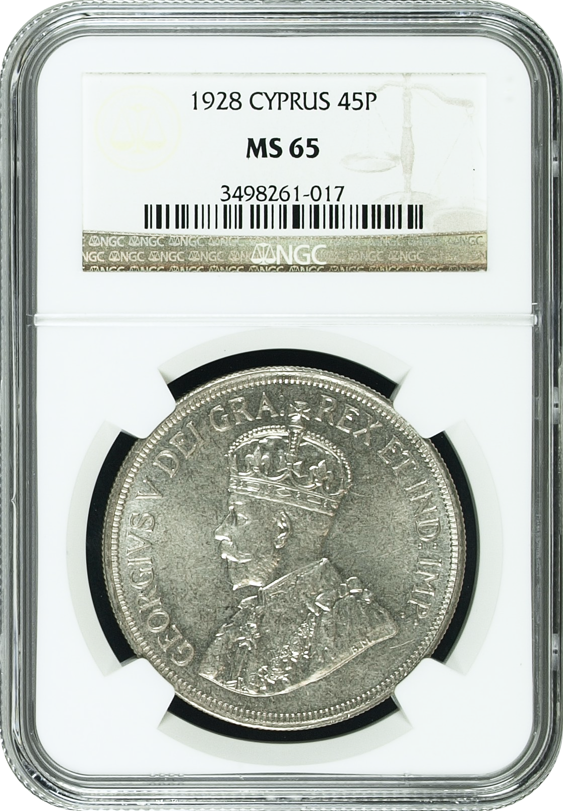 キプロス 1928年 45ピアストル銀貨 PROOF ジョージ5世 NGC認証 1928年 キプロス 1928年 45ピアストル銀貨 PROOF ジョージ5世 NGC認証 1928年
