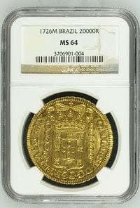 アンティークコインギャラリア 1726年 ブラジル 20000レイス金貨 NGC 準TopPopMS64