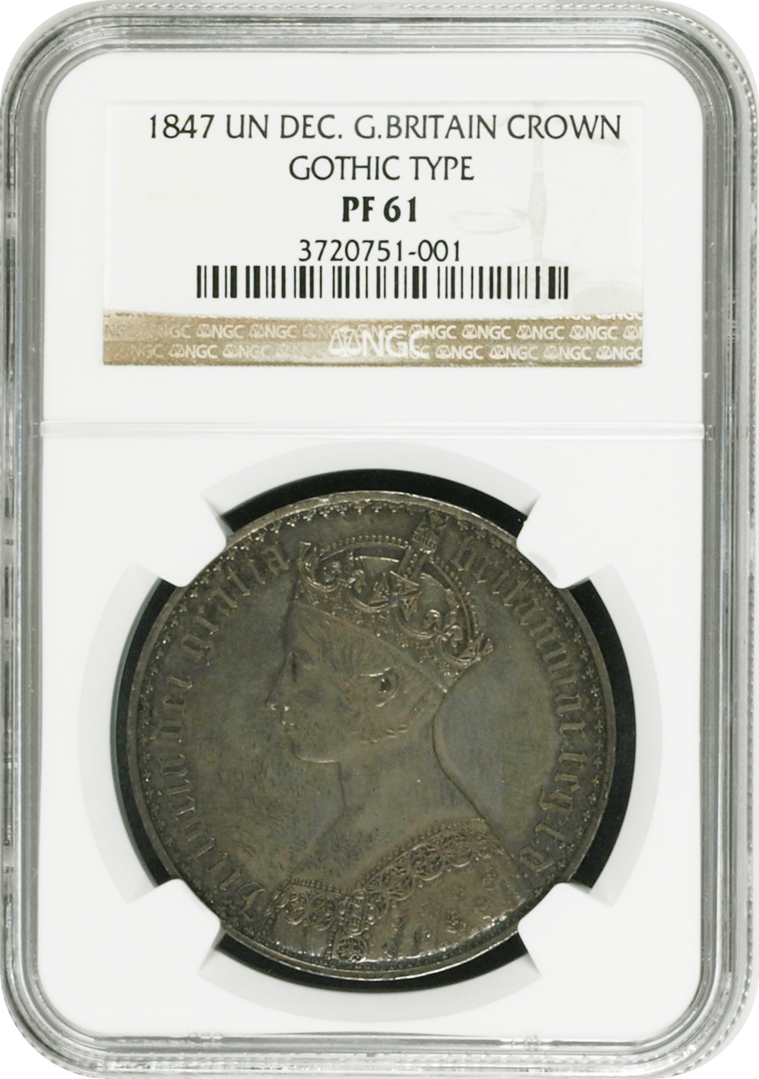 #アンティークコインギャラリア 1847年 イギリス ヴィクトリア ゴシッククラウン銀貨 アンデシモエッジ NGC PF61