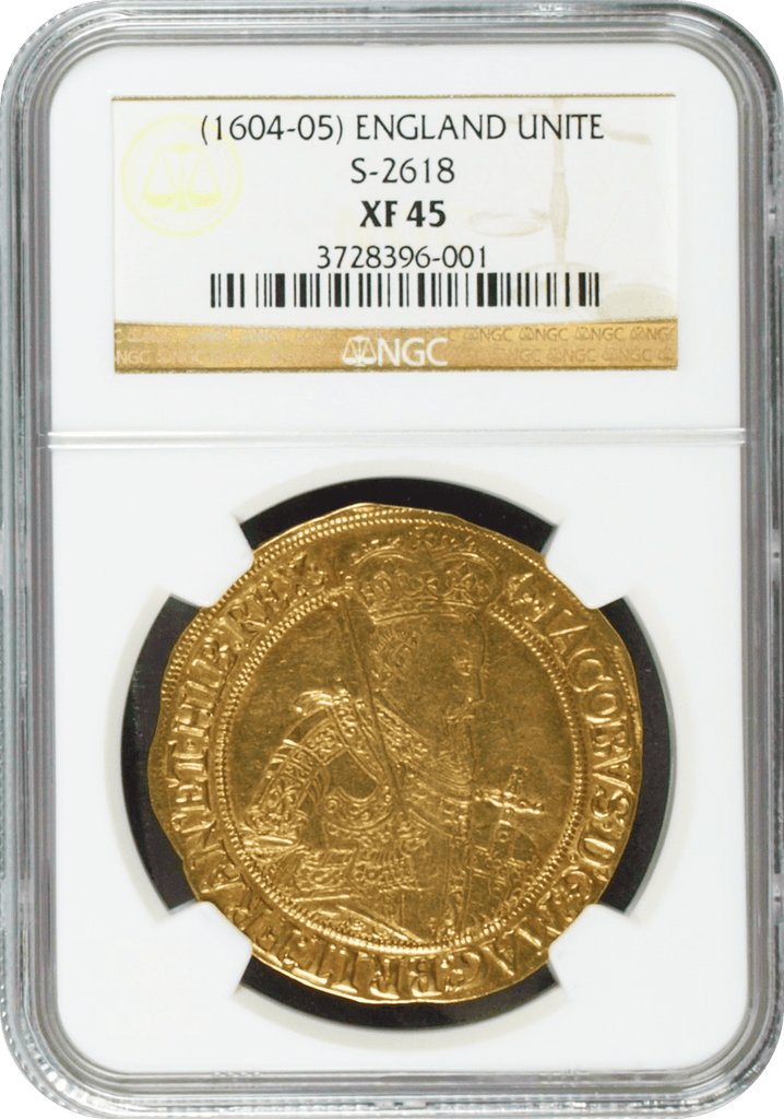 #アンティークコインギャラリア 1604-5年 イギリス ジェームズ1世 ユナイト金貨 NGC XF45