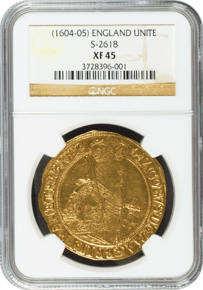 #アンティークコインギャラリア 1604-5年 イギリス ジェームズ1世 ユナイト金貨 NGC XF45