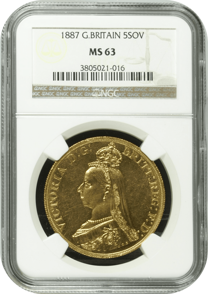 アンティークコインギャラリア 1887年 イギリス ヴィクトリア 5ポンド金貨 ジュビリーヘッド MS63