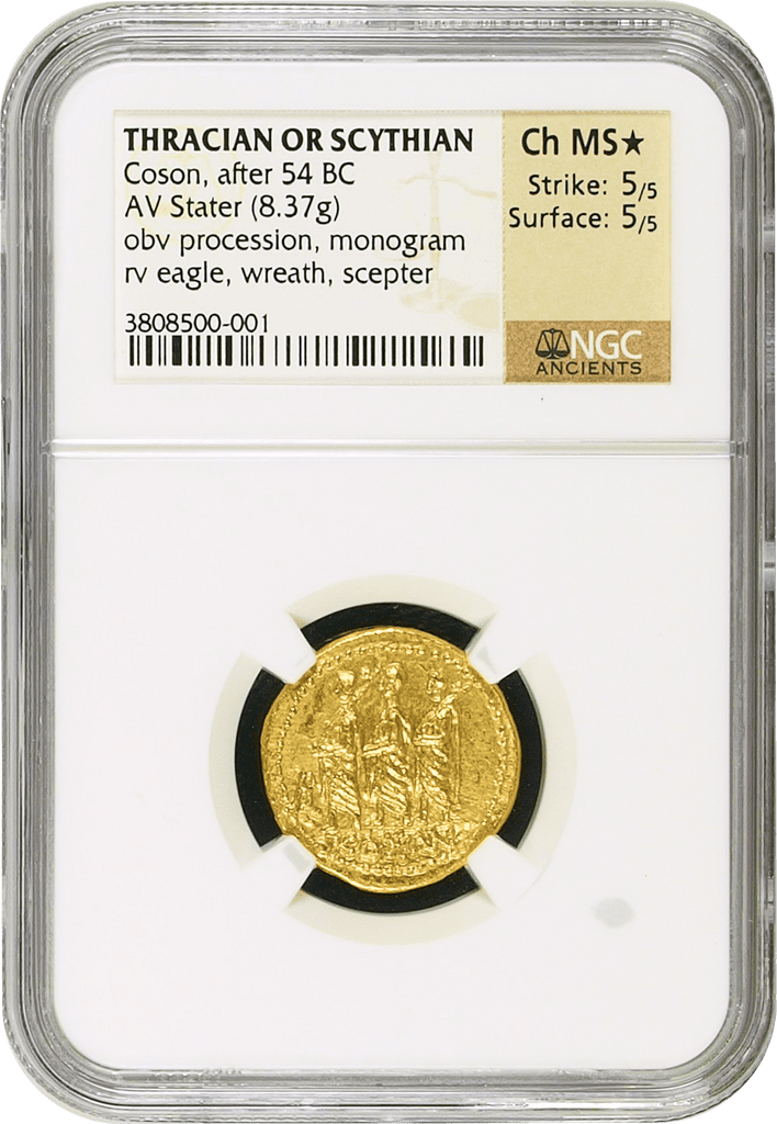 #アンティークコインギャラリア 紀元前54年 古代ギリシャ トラキア スキタイ コソン ステーター金貨 NGC  Ch MS★ Strike: 5/5 Surface: 5/5