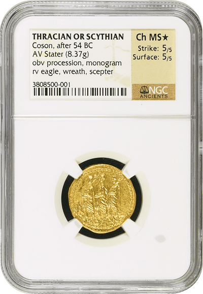 #アンティークコインギャラリア 紀元前54年 古代ギリシャ トラキア スキタイ コソン ステーター金貨 NGC  Ch MS★ Strike: 5/5 Surface: 5/5