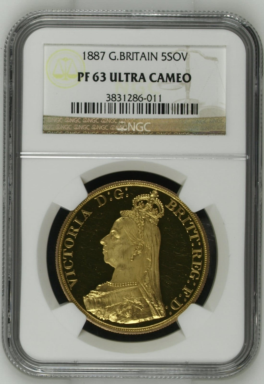 1887 イギリス ヴィクトリア女王 ジュビリーヘッド 5ポンド金貨 NGC PF63 ULTRA CAMEO | アンティークコインギャラリア