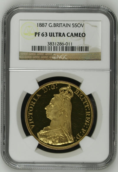 アンティークコインギャラリア 1887 イギリス ヴィクトリア女王 ジュビリーヘッド 5ポンド金貨 NGC PF63 ULTRA CAMEO
